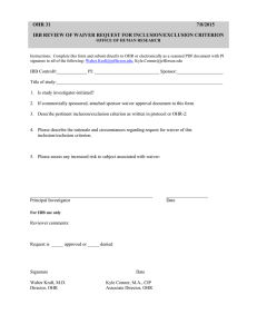 OHR 31  7/8/2015 IRB REVIEW OF WAIVER REQUEST FOR INCLUSION/EXCLUSION CRITERION