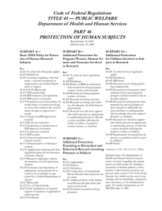 Code of  Federal Regulations TITLE 45 — PUBLIC WELFARE PART 46
