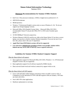 Simon School Information Technology  Summer 2016 Minimum Recommendations for Summer EMBA Students