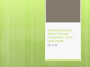 Transactions that Affect Owners Investment, Cash, and Credit
