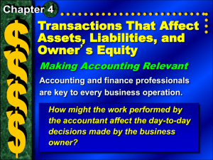 Transactions That Affect Assets, Liabilities, and Owner Making Accounting Relevant