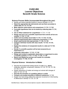 CUSD #95 Learner Objectives Seventh Grade Science