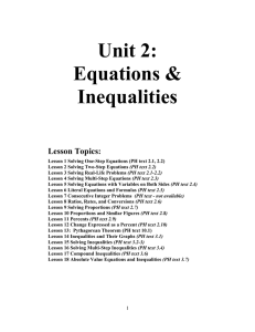 Unit 2: Equations &amp; Inequalities