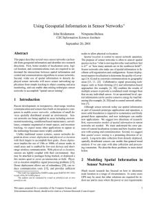 Using Geospatial Information in Sensor Networks Abstract John Heidemann Nirupama Bulusu