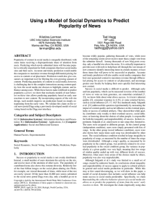 Using a Model of Social Dynamics to Predict Popularity of News