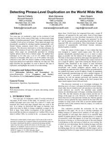 Detecting Phrase-Level Duplication on the World Wide Web Dennis Fetterly Mark Manasse