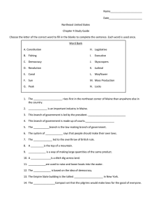 Name______________________ Date_______________________ Northeast United States Chapter 4 Study Guide
