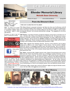 Ellender Memorial Library Nicholls State University From the Director’s Desk