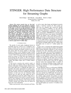 STINGER: High Performance Data Structure for Streaming Graphs David Ediger Rob McColl