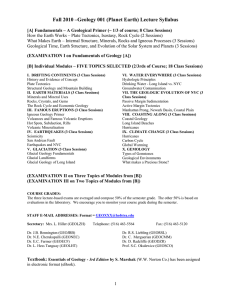 Fall 2010 –Geology 001 (Planet Earth) Lecture Syllabus