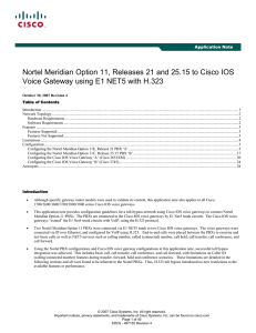 Nortel Meridian Option 11, Releases 21 and 25.15 to Cisco... Voice Gateway using E1 NET5 with H.323  Application Note