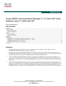 Avaya S8500 Communications Manager 2.1 to Cisco IOS Voice  Application Note