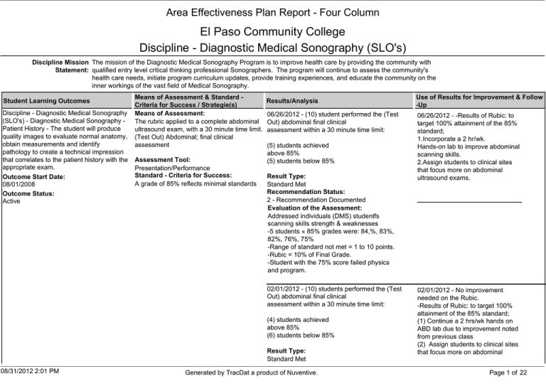 El Paso Community College Discipline Diagnostic Medical Sonography