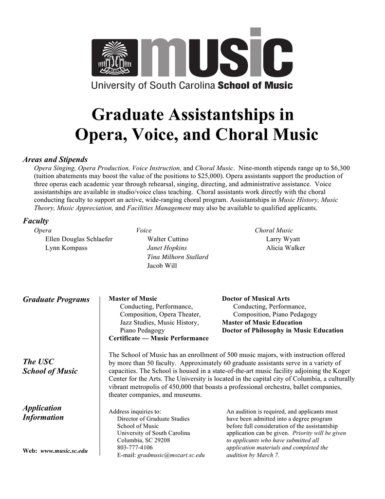 Graduate Assistantships In Opera Voice And Choral Music Graduate Programs