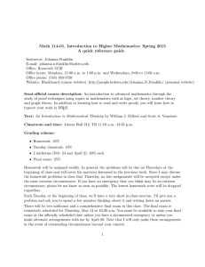 Math 114-01, Introduction to Higher Mathematics: Spring 2015