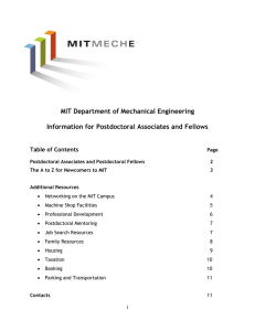 MIT Department of Mechanical Engineering Information for Postdoctoral Associates and Fellows