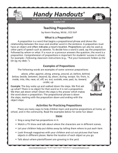 Handy Handouts Teaching Prepositions What Is a Preposition?