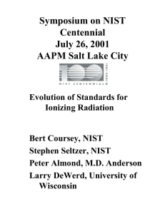Symposium on NIST Centennial July 26, 2001 AAPM Salt Lake City