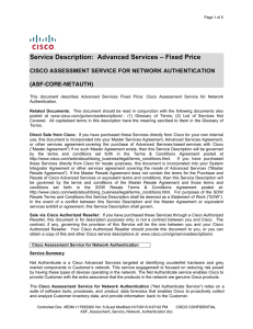Service Description:  Advanced Services – Fixed Price (ASF-CORE-NETAUTH)