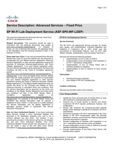 – Fixed Price Service Description: Advanced Services SP Wi-Fi Lab Deployment Service ASF-SP0-WF-LDEP