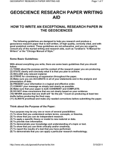 GEOSCIENCE RESEARCH PAPER WRITING AID THE GEOSCIENCES