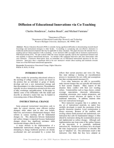 Diffusion of Educational Innovations via Co-Teaching Charles Henderson , Andrea Beach