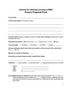 Course Proposal Form Society for Lifelong Learning at WKU