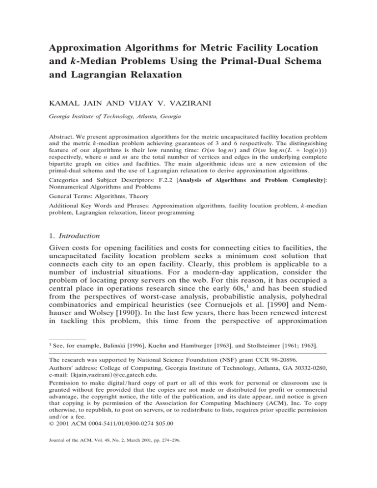 approximation-algorithms-for-metric-facility-location-k-and-lagrangian