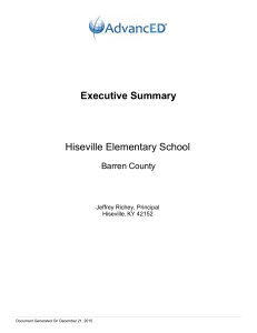 Executive Summary Hiseville Elementary School Barren County Jeffrey Richey, Principal