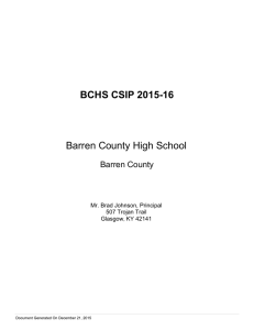 BCHS CSIP 2015-16 Barren County High School Barren County Mr. Brad Johnson, Principal