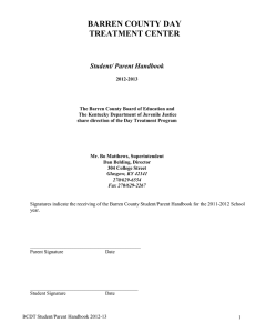 BARREN COUNTY DAY TREATMENT CENTER Student/ Parent Handbook