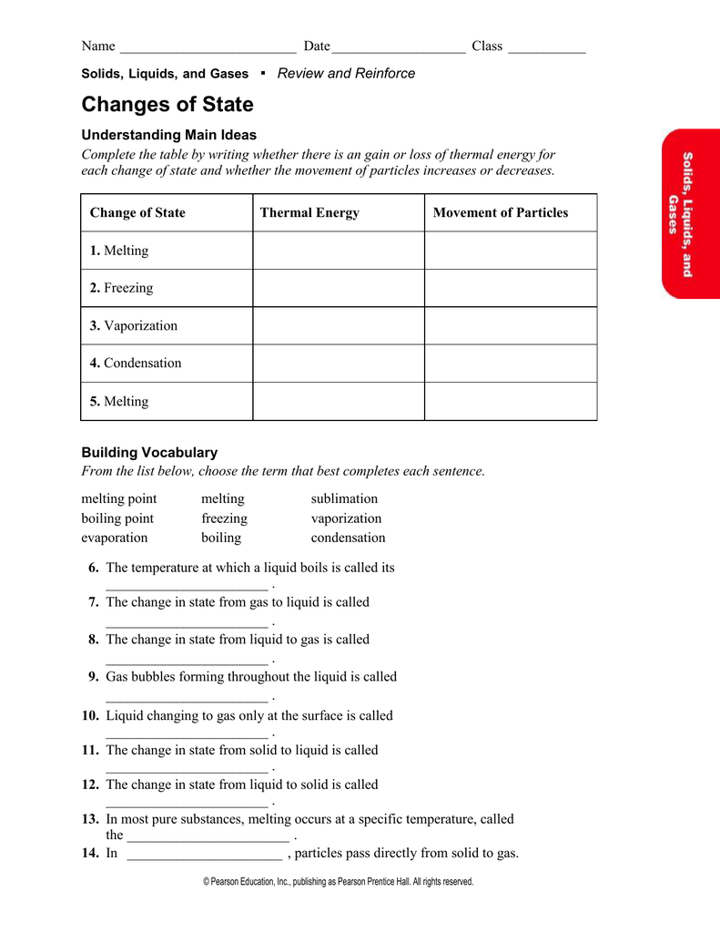 Changes of State Throughout Change Of State Worksheet