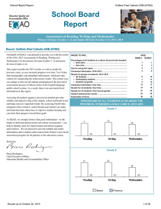 School Board Report Assessments of Reading, Writing and Mathematics