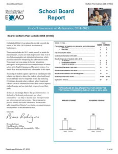 School Board Report Grade 9 Assessment of Mathematics, 2014–2015