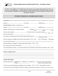 Student Registration and Information Form – Secondary School