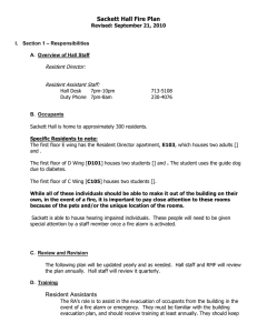 Sackett Hall Fire Plan Resident Director: Resident Assistant Staff: