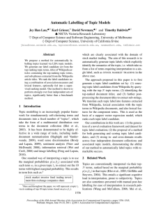 Automatic Labelling of Topic Models Jey Han Lau, Karl Grieser, David Newman,