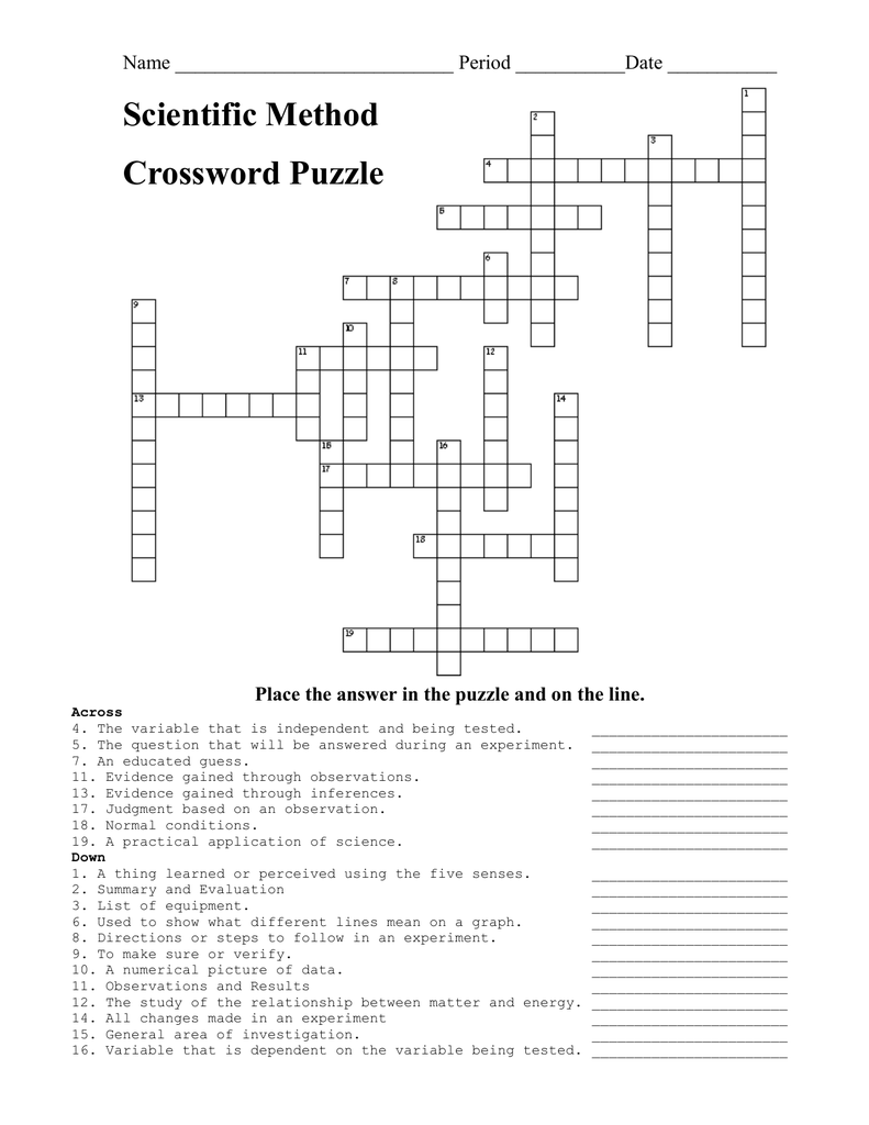 Scientific Method Crossword Puzzle Name 