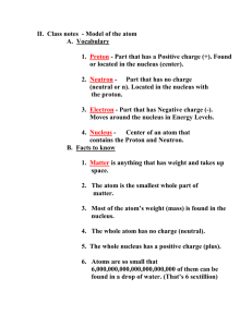 II.  Class notes  - Model of the atom  1.