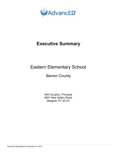 Executive Summary Eastern Elementary School Barren County Will Compton, Principal