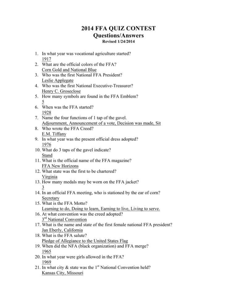 2014 Ffa Quiz Contest Questions Answers