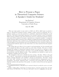How to Present a Paper in Theoretical Computer Science: Ian Parberry