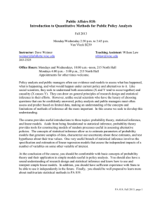 Public Affairs 818: Introduction to Quantitative Methods for Public Policy Analysts