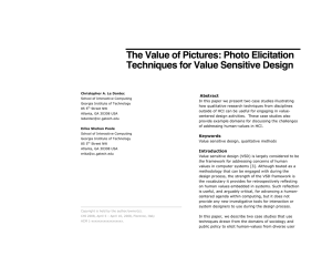 The Value of Pictures: Photo Elicitation Techniques for Value Sensitive Design Abstract