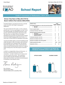 School Report Grade 9 Assessment of Mathematics, 2014–2015