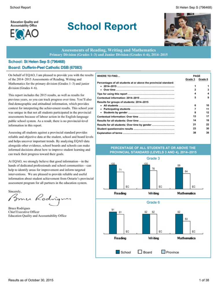 School Report Assessments Of Reading, Writing And Mathematics