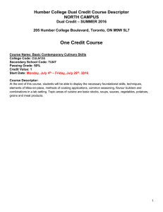 One Credit Course Humber College Dual Credit Course Descriptor NORTH CAMPUS