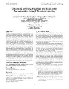 Enhancing Diversity, Coverage and Balance for Summarization through Structure Learning Liangda Li