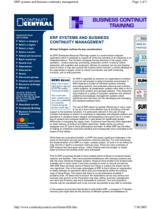 ERP SYSTEMS AND BUSINESS CONTINUITY MANAGEMENT  Page 1 of 3