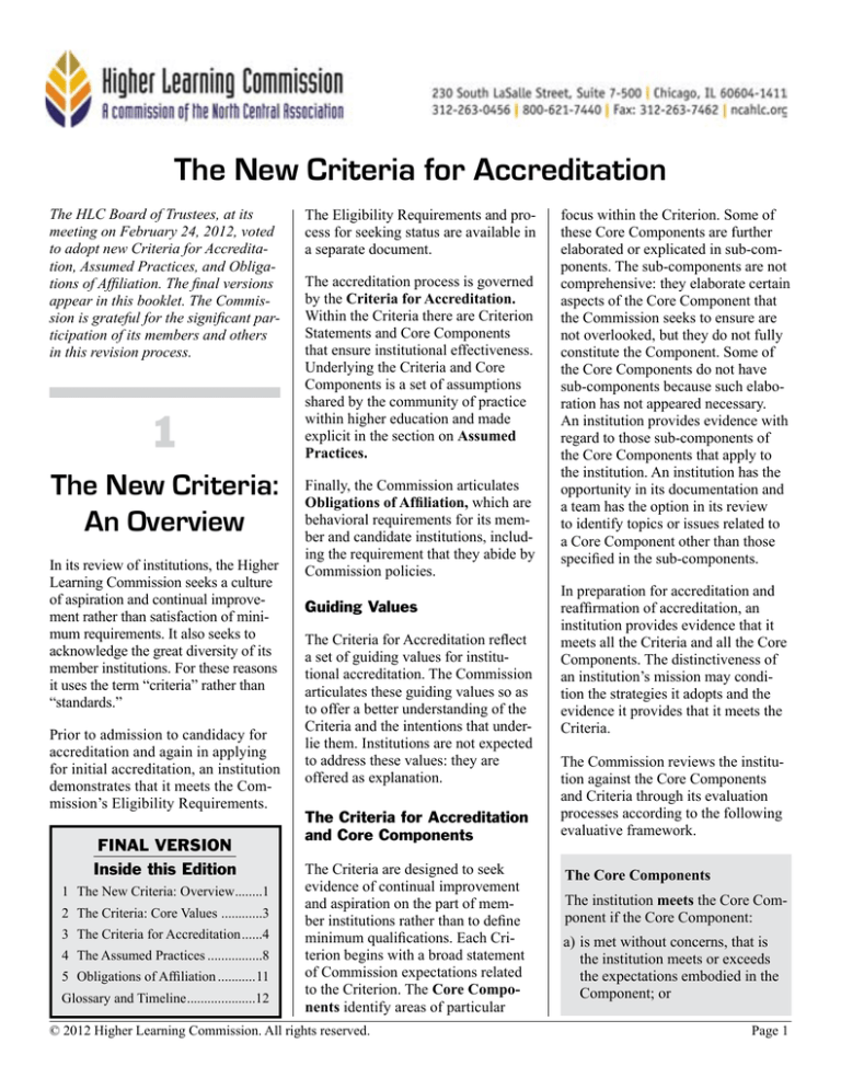 The New Criteria For Accreditation